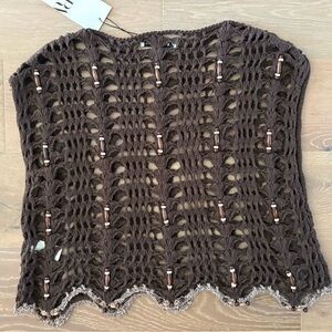 NWT Zara Crocheted Openweave Brown Beaded Top Size Medium.
